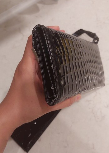 Kroko Desenli Siyah Deri Kadın Portföy Çanta - Görsel 5