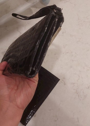 Kroko Desenli Siyah Deri Kadın Portföy Çanta - Görsel 6