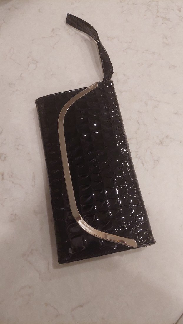 Kroko Desenli Siyah Deri Kadın Portföy Çanta - Görsel 2