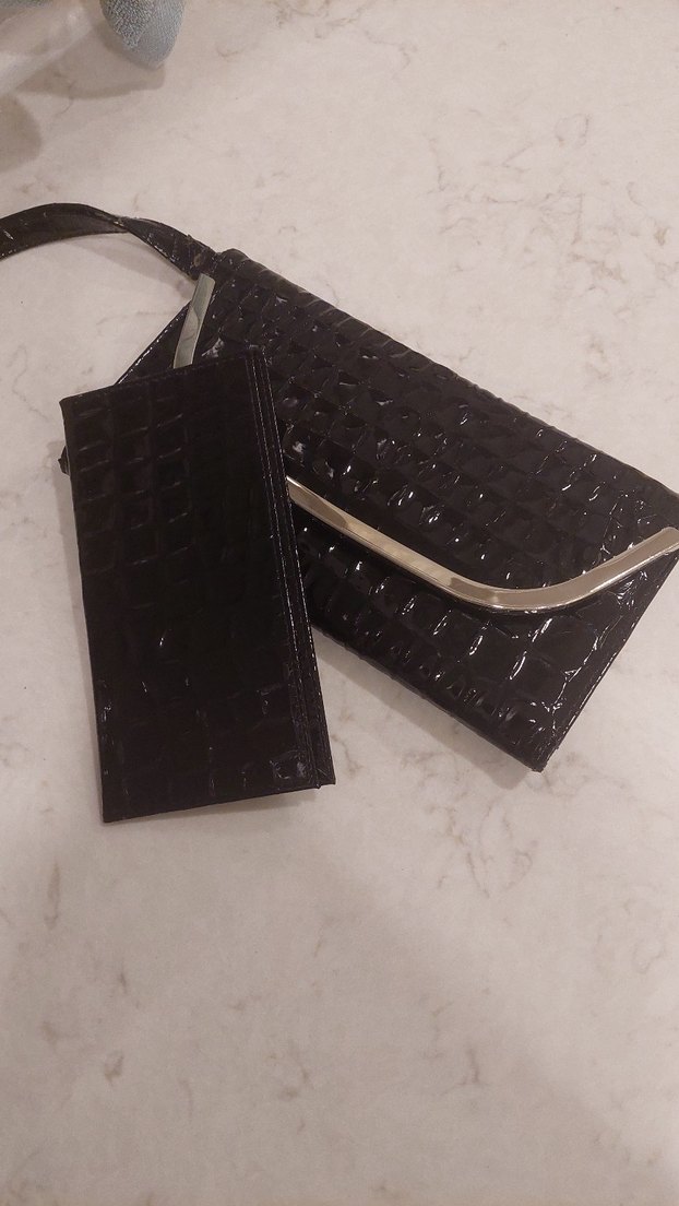 Kroko Desenli Siyah Deri Kadın Portföy Çanta - Görsel 3