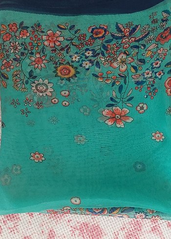 Turkuaz Bohem Tarzı Desenli Kadın şal. incecik ipek. - Görsel 4