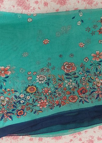 Turkuaz Bohem Tarzı Desenli Kadın şal. incecik ipek. - Görsel 5