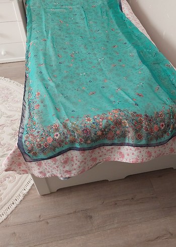 Turkuaz Bohem Tarzı Desenli Kadın şal. incecik ipek. - Görsel 6