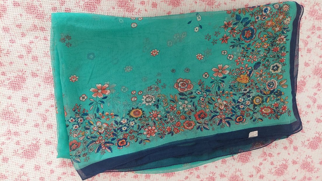 Turkuaz Bohem Tarzı Desenli Kadın şal. incecik ipek. - Görsel 5