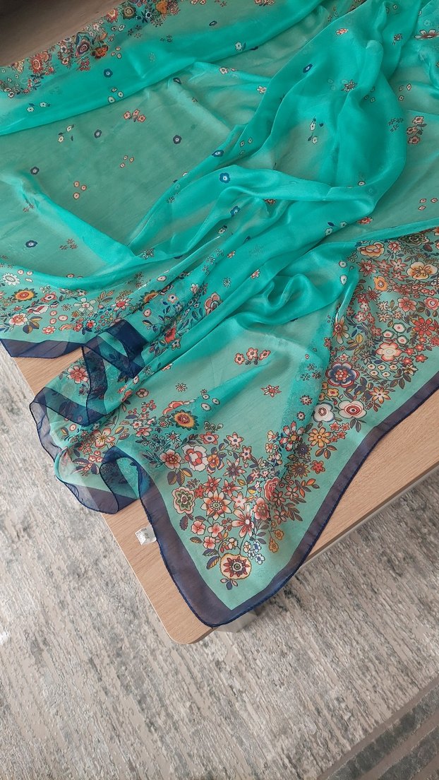 Turkuaz Bohem Tarzı Desenli Kadın şal. incecik ipek. - Görsel 3