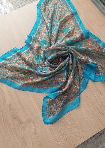 Bohem Tarz Turkuaz Desenli hakiki hint ipegi Şal - Görsel 2