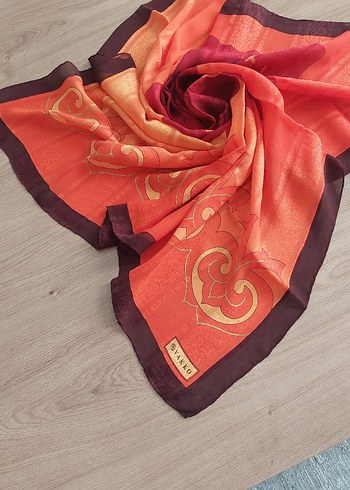 Kadın Kırmızı İpek Bohem vakko esarp - Görsel 2