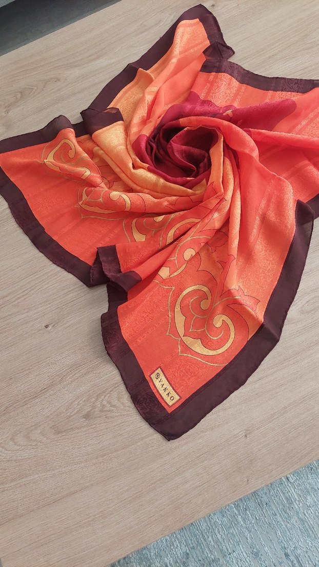 Kadın Kırmızı İpek Bohem vakko esarp - Görsel 2