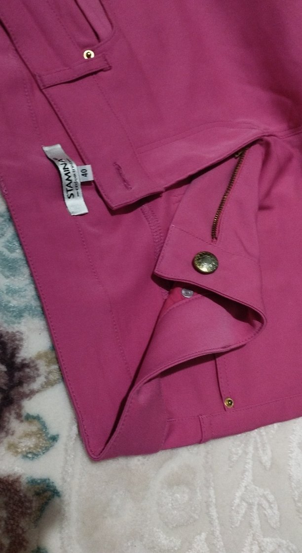 Pembe Kadın Normal Boy Kumaş Pantolon - Görsel 2