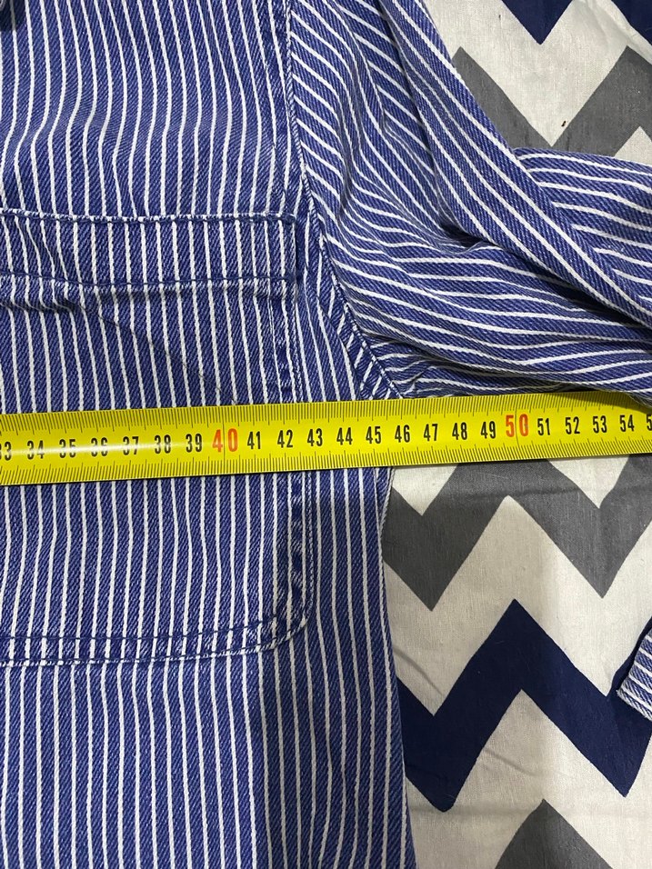 Düğmeli Çizgili Denim Kadın Gömlek - Görsel 4