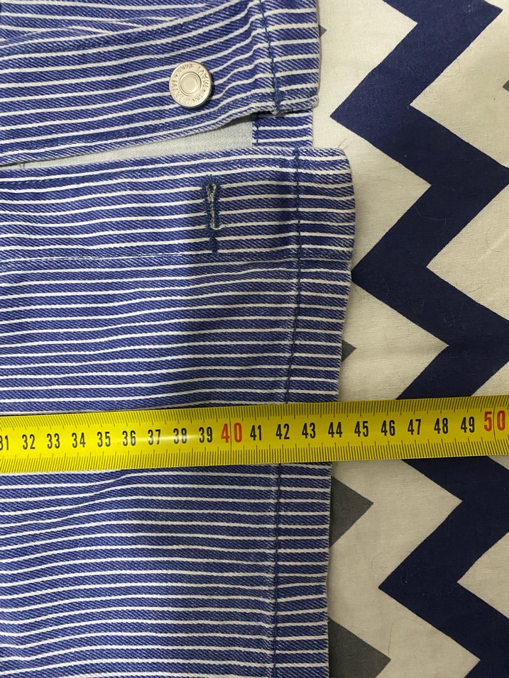 Düğmeli Çizgili Denim Kadın Gömlek - Görsel 3