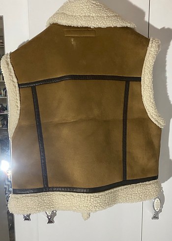 Kürklü Süet Kahverengi Biker Yelek - Görsel 2