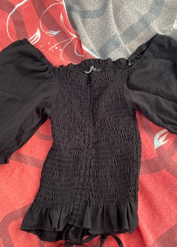 l Beden Siyah büzgülü crop