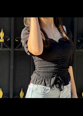 Diğer Siyah büzgülü crop