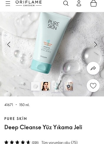 Beden Renk Pure skin Oriflame Yüz Yıkama Jeli