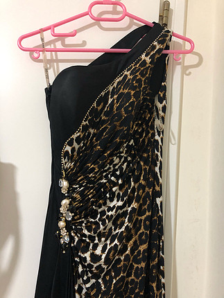 leopar uzun elbise 