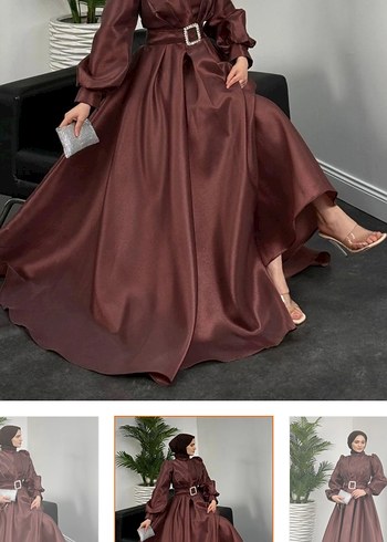 Kahverengi Astarlı Prenses Abiye 
42/44Beden Etiketli yeni - Görsel 3