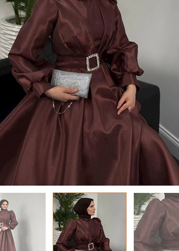 Kahverengi Astarlı Prenses Abiye 
42/44Beden Etiketli yeni - Görsel 2