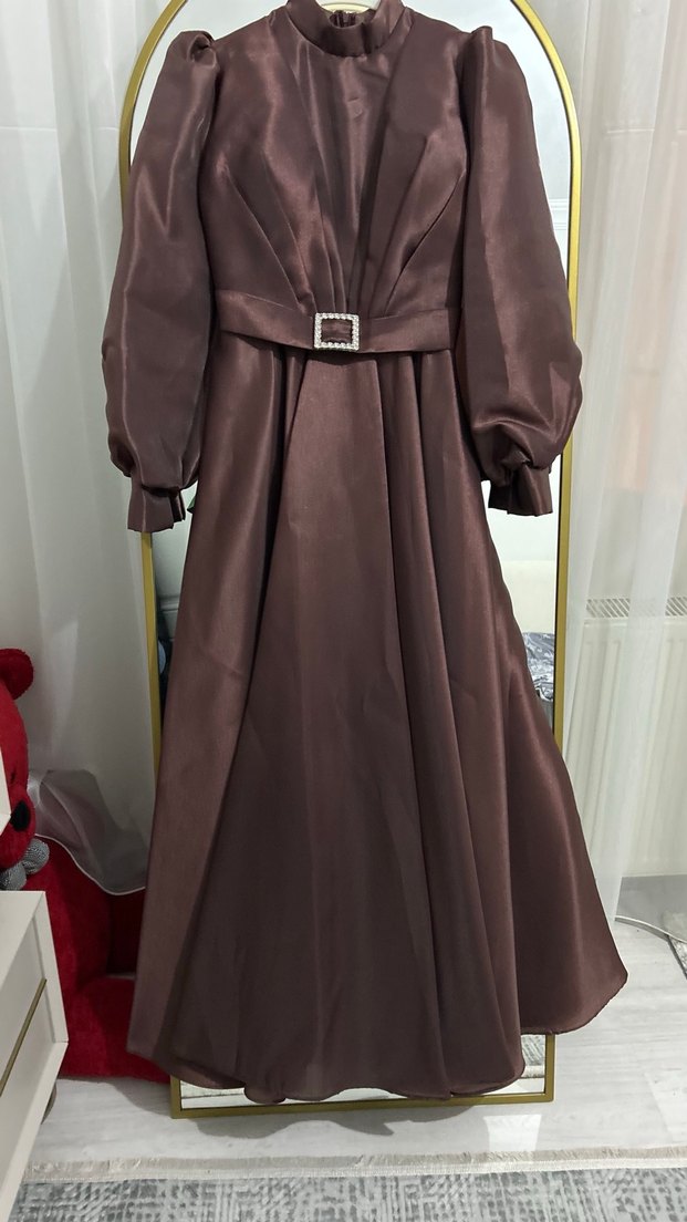 Kahverengi Astarlı Prenses Abiye 
42/44Beden Etiketli yeni - Görsel 5