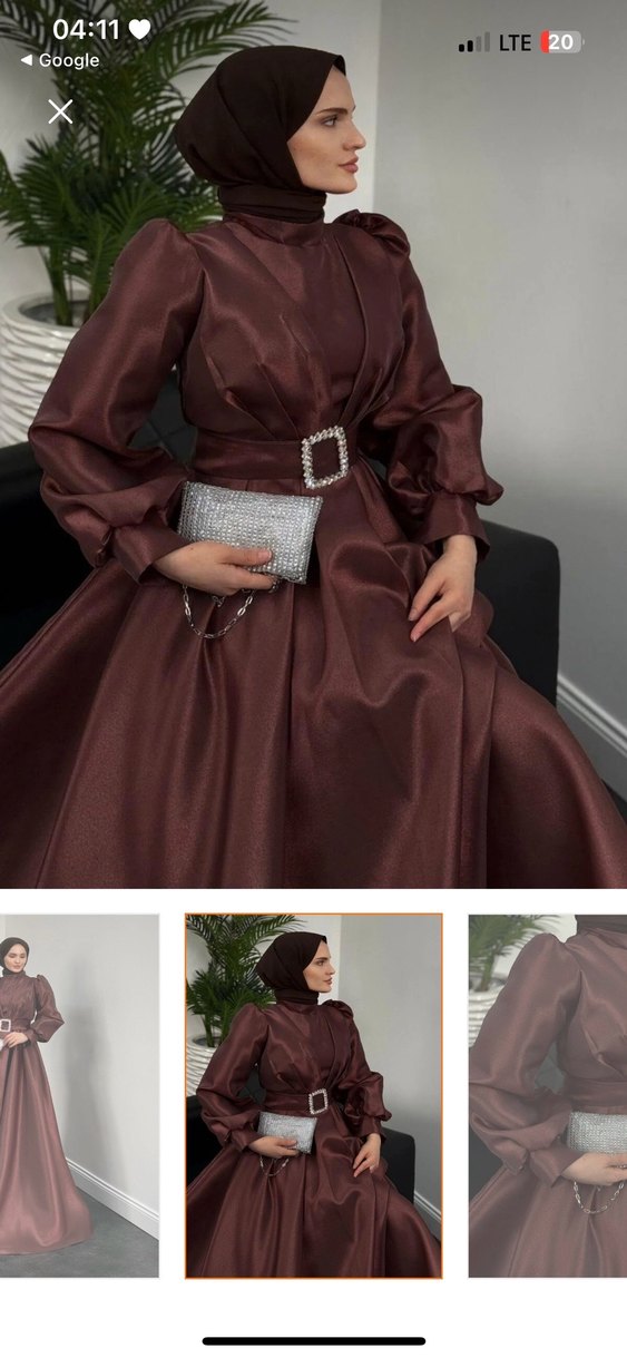 Kahverengi Astarlı Prenses Abiye 
42/44Beden Etiketli yeni - Görsel 2