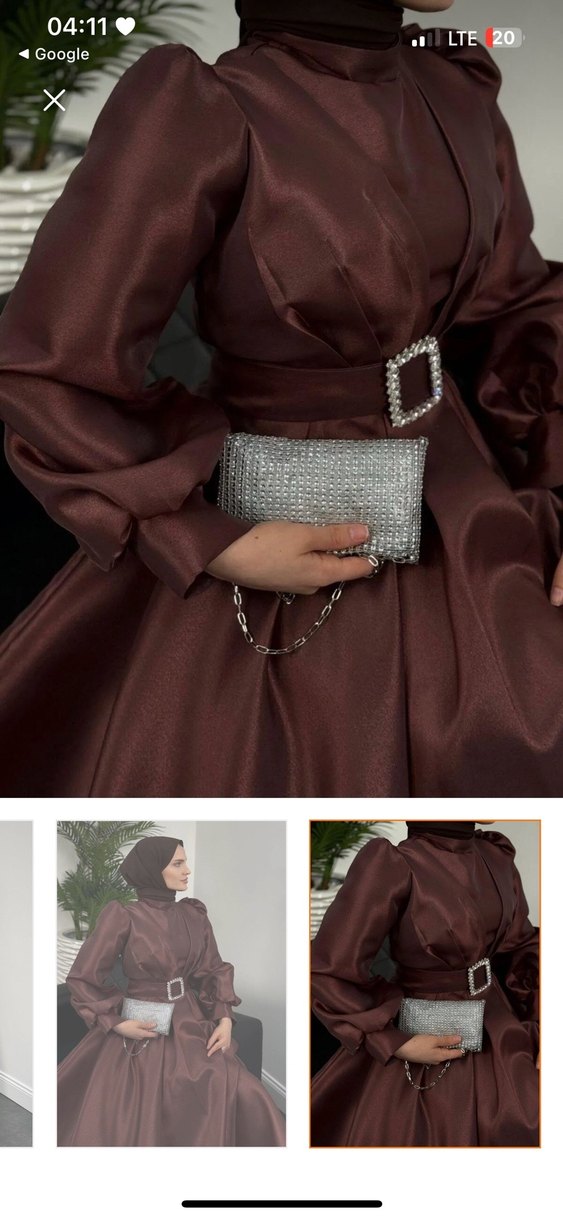 Kahverengi Astarlı Prenses Abiye 
42/44Beden Etiketli yeni - Görsel 4