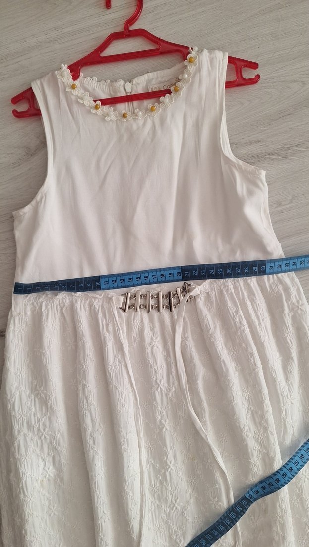 Kız Çocuk Beyaz Kolsuz Bohem Elbise - Görsel 3