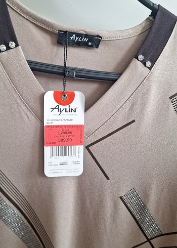 V Yaka Baskılı Bej Kadın Bluz - Görsel 2