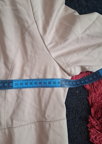 Bej Uzun Düğmeli Keten Kaban - Görsel 4