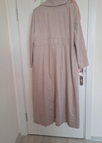 Bej Uzun Düğmeli Keten Kaban - Görsel 3