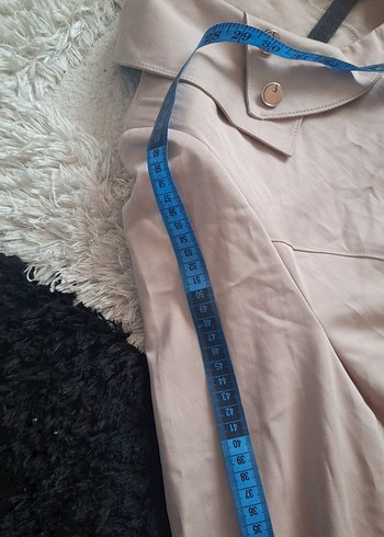 Bej Uzun Düğmeli Keten Kaban - Görsel 5