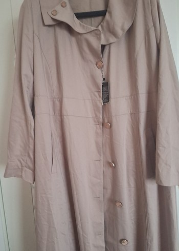 Bej Uzun Düğmeli Keten Kaban - Görsel 2