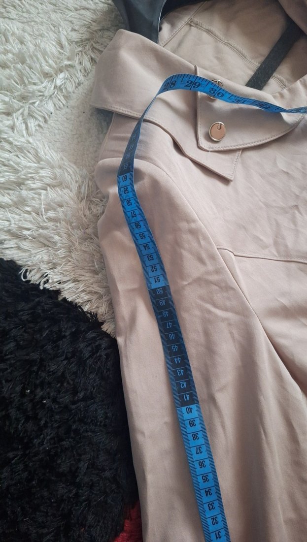 Bej Uzun Düğmeli Keten Kaban - Görsel 5