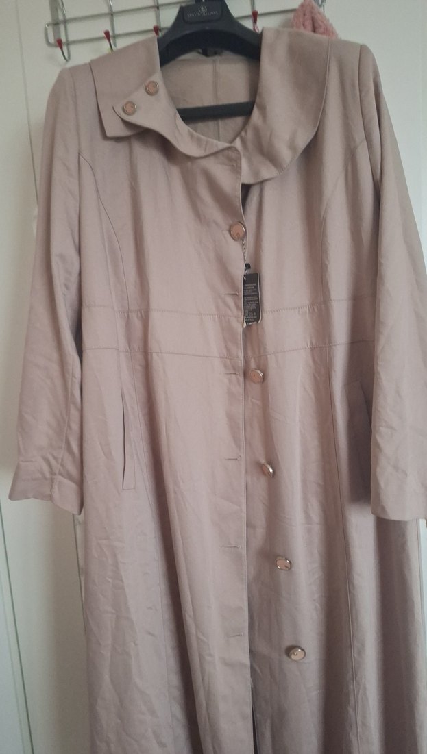 Bej Uzun Düğmeli Keten Kaban - Görsel 2