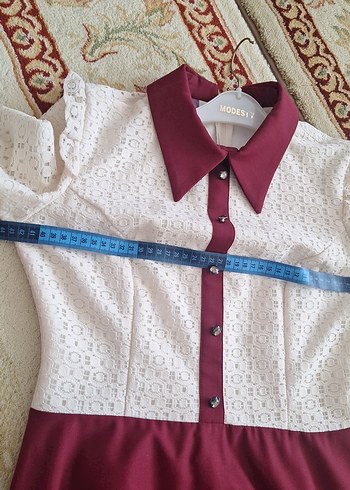 Bordo Uzun Kollu Drapeli Kadın Elbise - Görsel 5