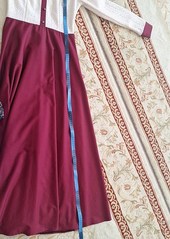 Bordo Uzun Kollu Drapeli Kadın Elbise - Görsel 6