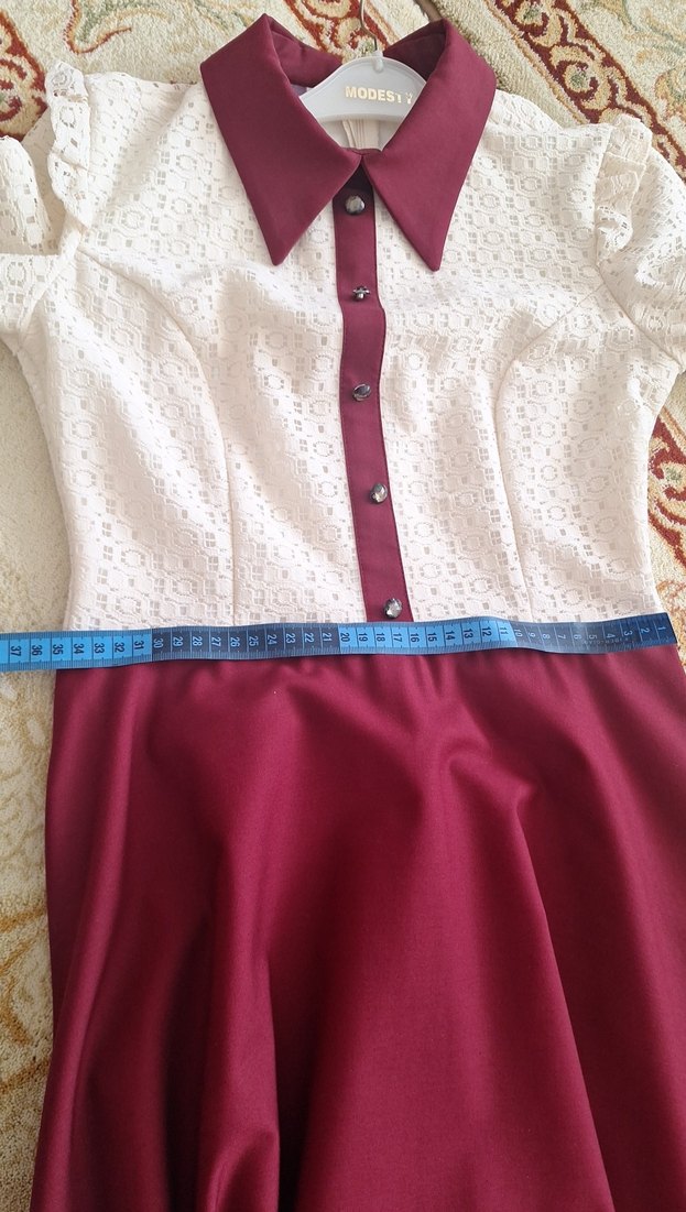 Bordo Uzun Kollu Drapeli Kadın Elbise - Görsel 4