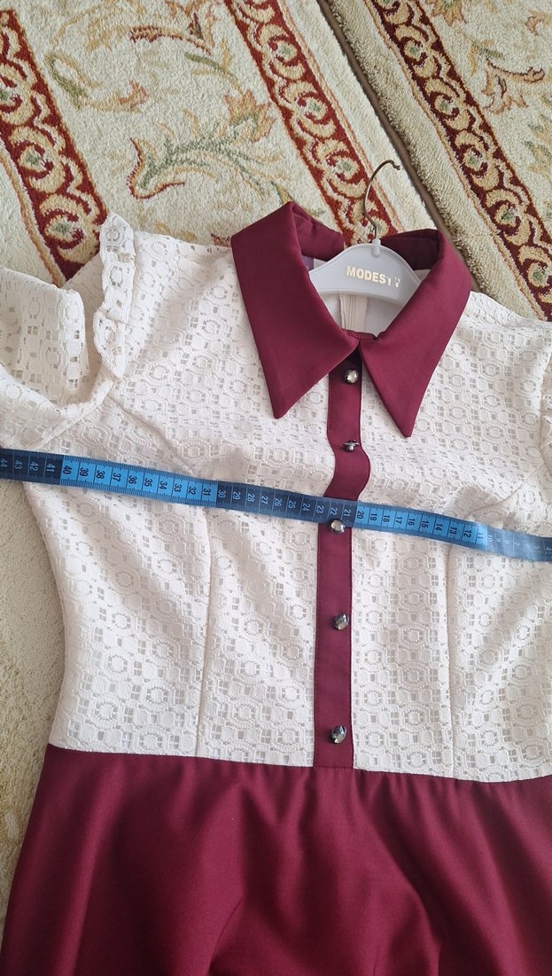 Bordo Uzun Kollu Drapeli Kadın Elbise - Görsel 5