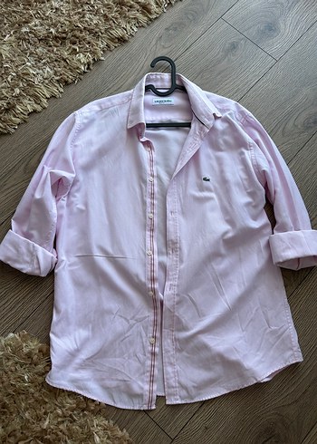 Pembe Düğmeli Erkek Keten Gömlek