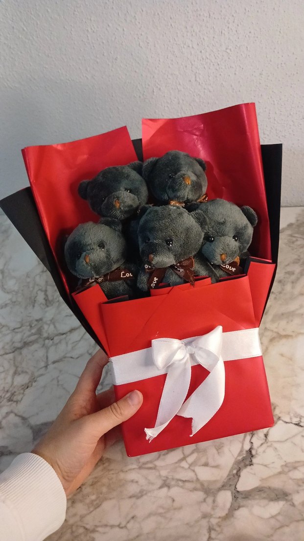 Gri Peluş Ayıcık Buketi Hediye - Görsel 2