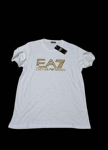 Ea7 bisiklet yaka T-Shirt Altın sarısı Baskılıdır