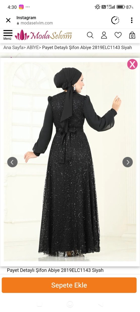 Uzun Siyah Nakışlı Drapeli Abiye Elbise - Görsel 4