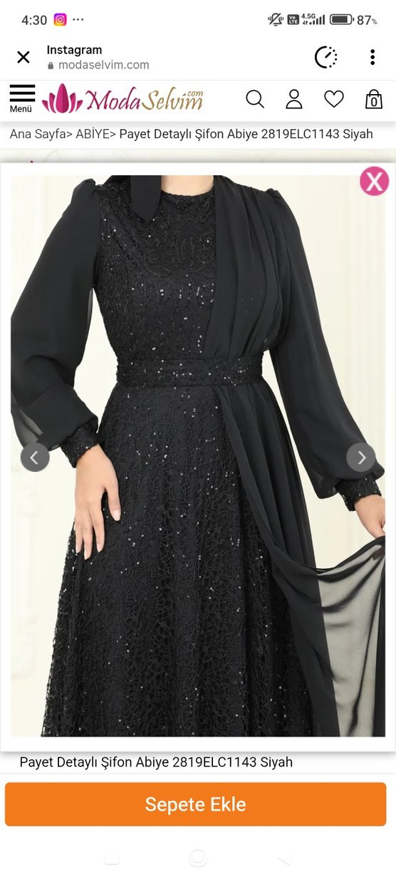 Uzun Siyah Nakışlı Drapeli Abiye Elbise - Görsel 3