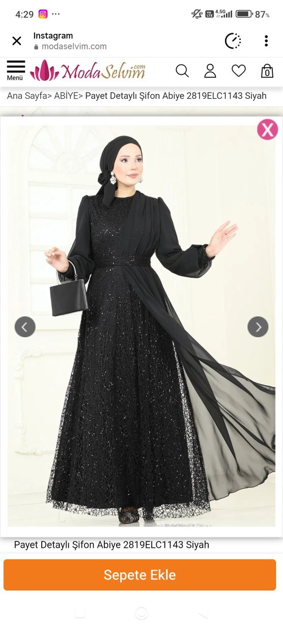 Uzun Siyah Nakışlı Drapeli Abiye Elbise - Görsel 2