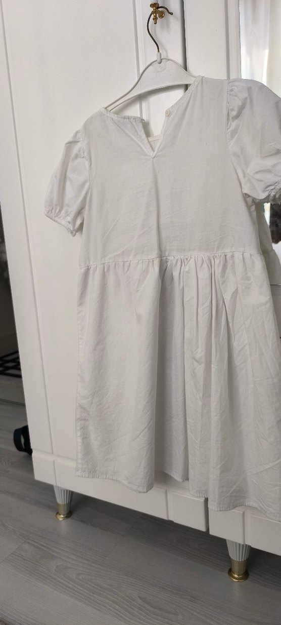 Kız Çocuk Beyaz Keten Fırfırlı Elbise - Görsel 2