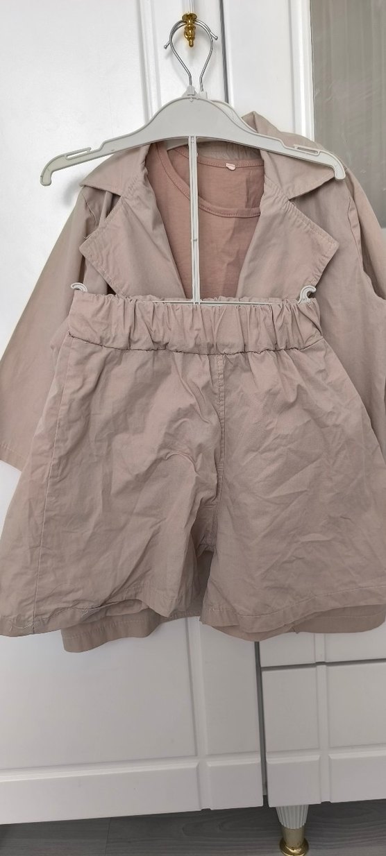 Bej Keten Midi kız çocuk Kısa Kollu Ceketli takım - Görsel 2