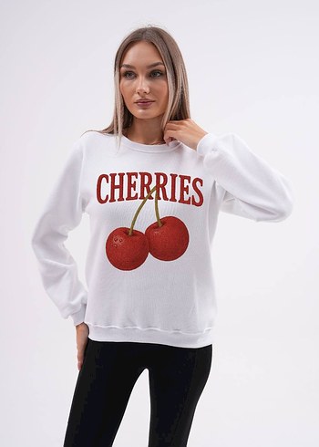 Beyaz Baskılı Kadın Sweatshirt