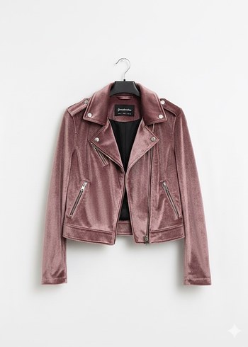 Bordo Parlak Süet Biker Ceket
