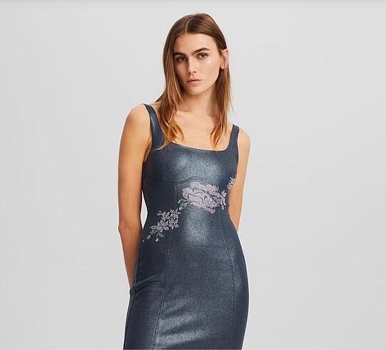 40 Beden gri Renk BERSHKA deri elbise
