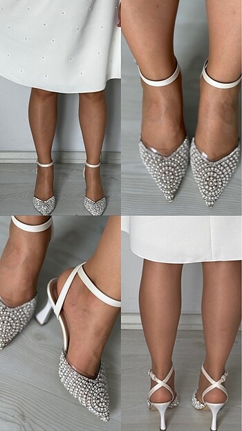 38 Beden beyaz Renk İnci detaylı stiletto