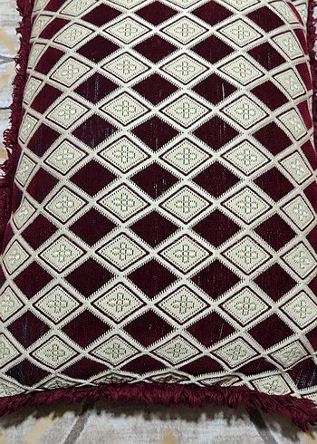 Bordo Nakışlı Klasik Dekoratif Yastık Yüzü - Görsel 3